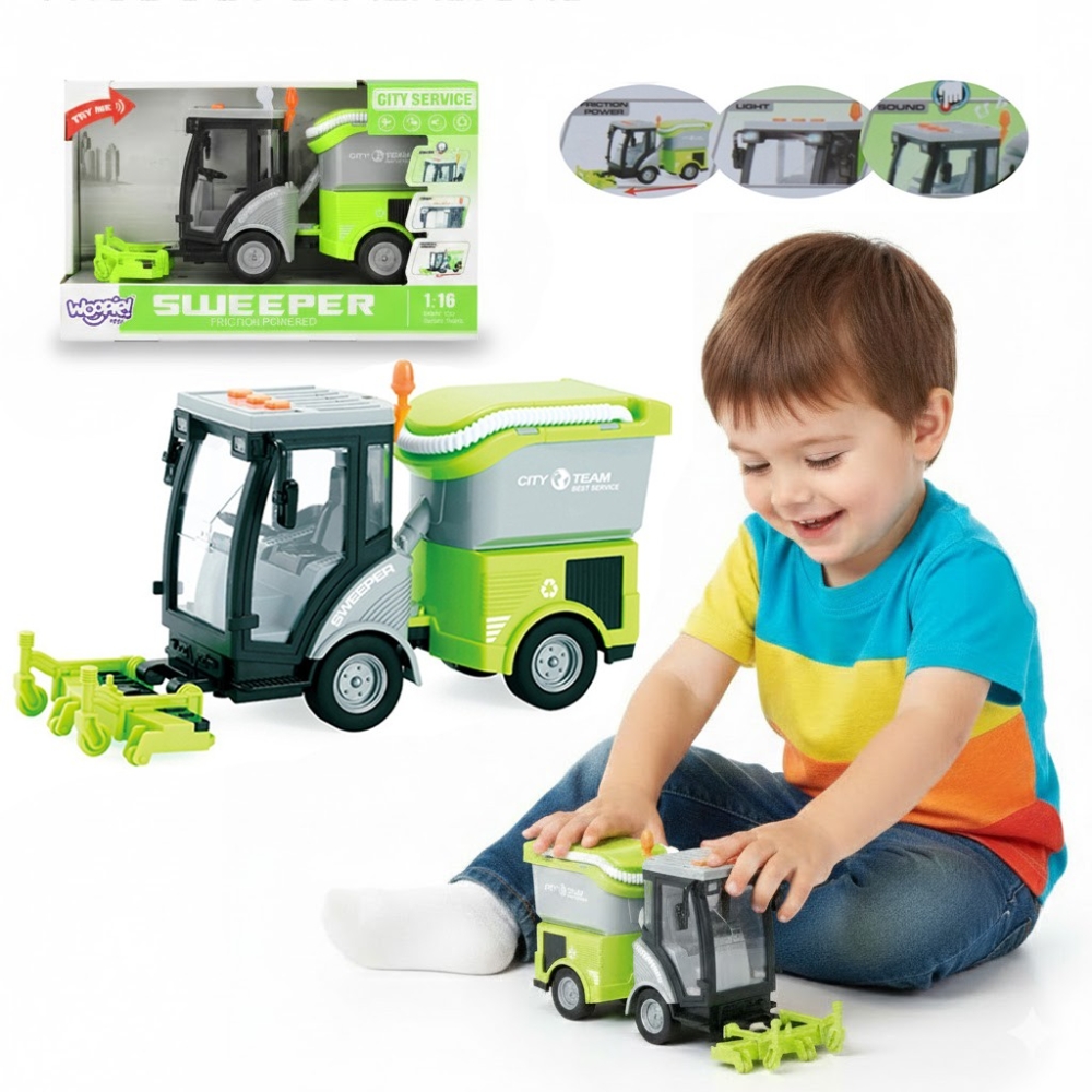 Miesto šlavimo mašina WOOPIE 1:16 Žalia Garso ir šviesos efektai-Žaislai, Auto ir transporto žaislai, Mašinos-e-vaikas