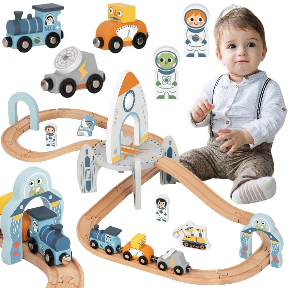 Medinis kosminio traukinio rinkinys TOOKY TOY-Žaislai, Auto ir transporto žaislai, Traukiniai-e-vaikas