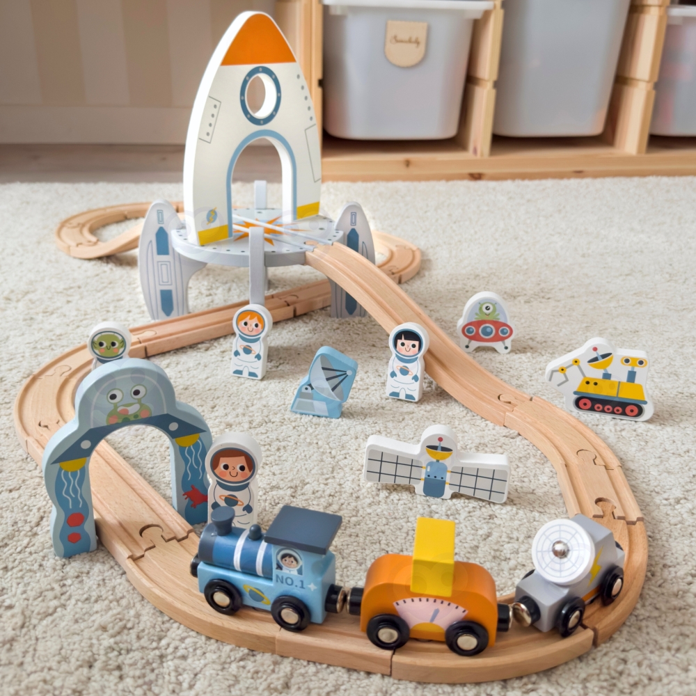 Medinis kosminio traukinio rinkinys TOOKY TOY-Žaislai, Auto ir transporto žaislai, Traukiniai-e-vaikas