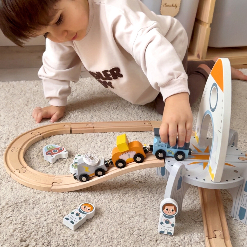 Medinis kosminio traukinio rinkinys TOOKY TOY-Žaislai, Auto ir transporto žaislai, Traukiniai-e-vaikas