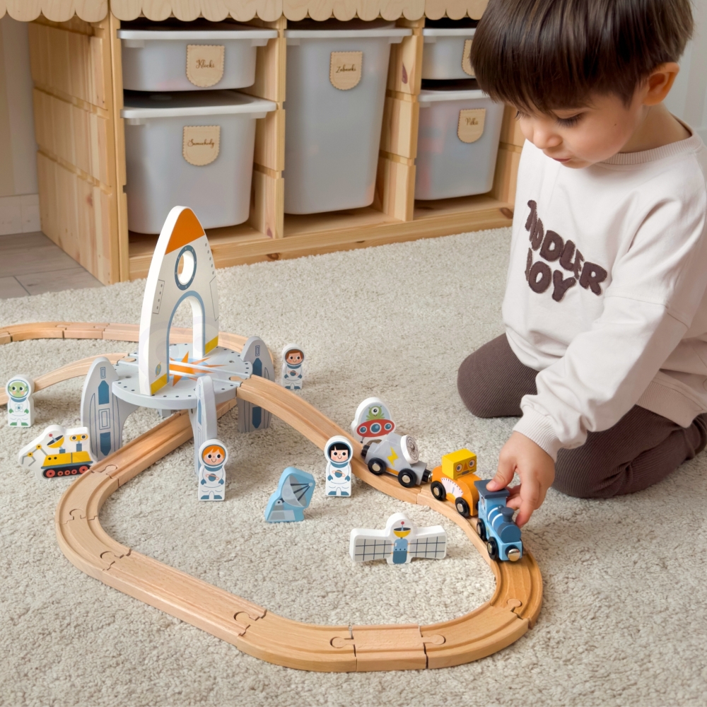 Medinis kosminio traukinio rinkinys TOOKY TOY-Žaislai, Auto ir transporto žaislai, Traukiniai-e-vaikas