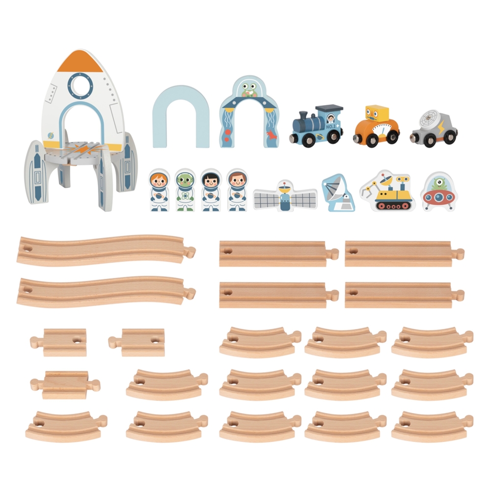 Medinis kosminio traukinio rinkinys TOOKY TOY-Žaislai, Auto ir transporto žaislai, Traukiniai-e-vaikas