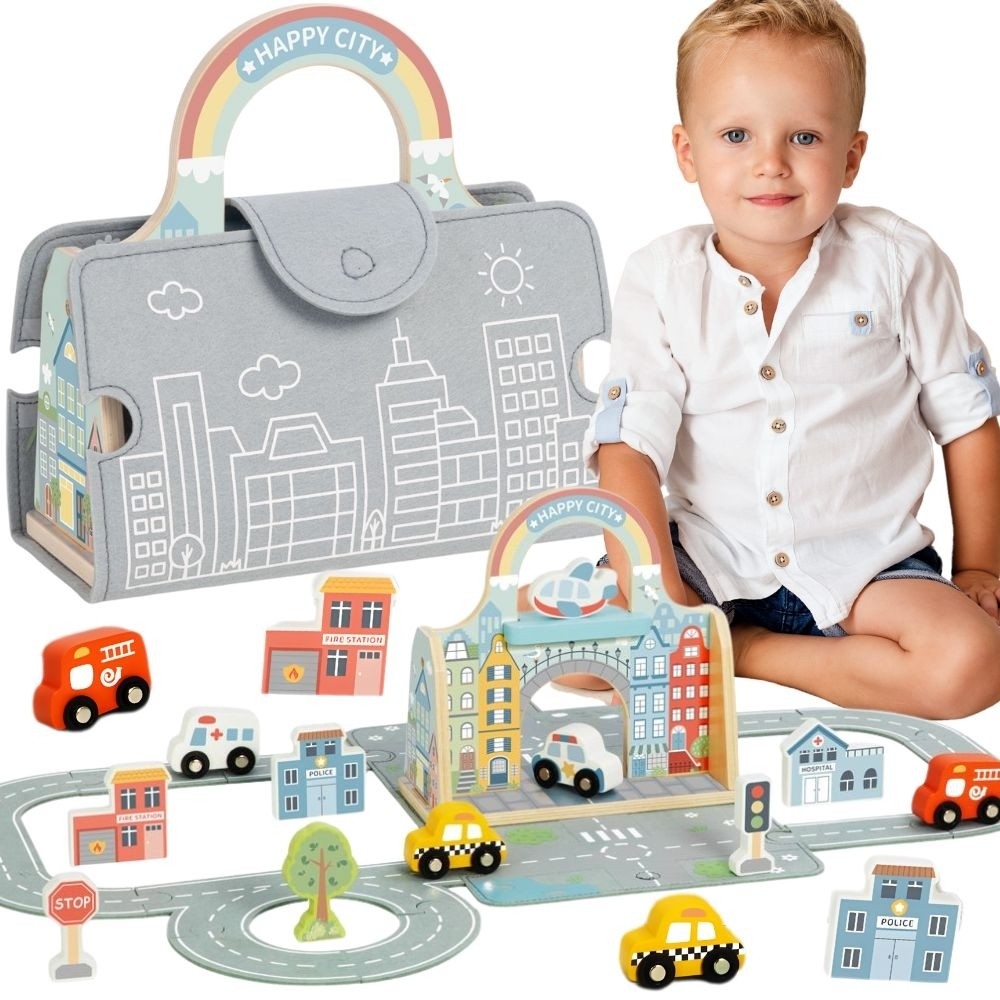 Mini nešiojamas miestas krepšelyje TOOKY TOY-Žaislai, Kūdikiams, Žaislai mažyliams (iki 4 m.
