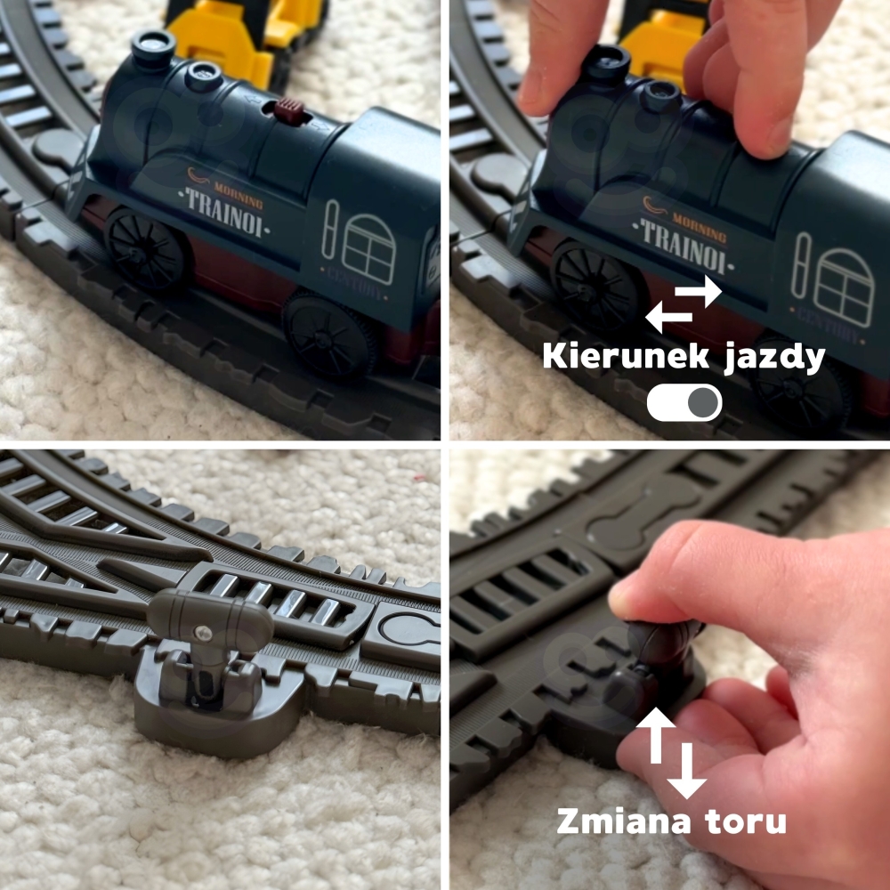 Elektrinis geležinkelis WOOPIE Retro lokomotyvas + 2 vagonai - 76 el.
