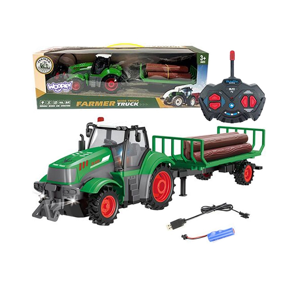 WOOPIE RC nuotoliniu būdu valdomas traktorius su priekaba - 1:24 mastelio
