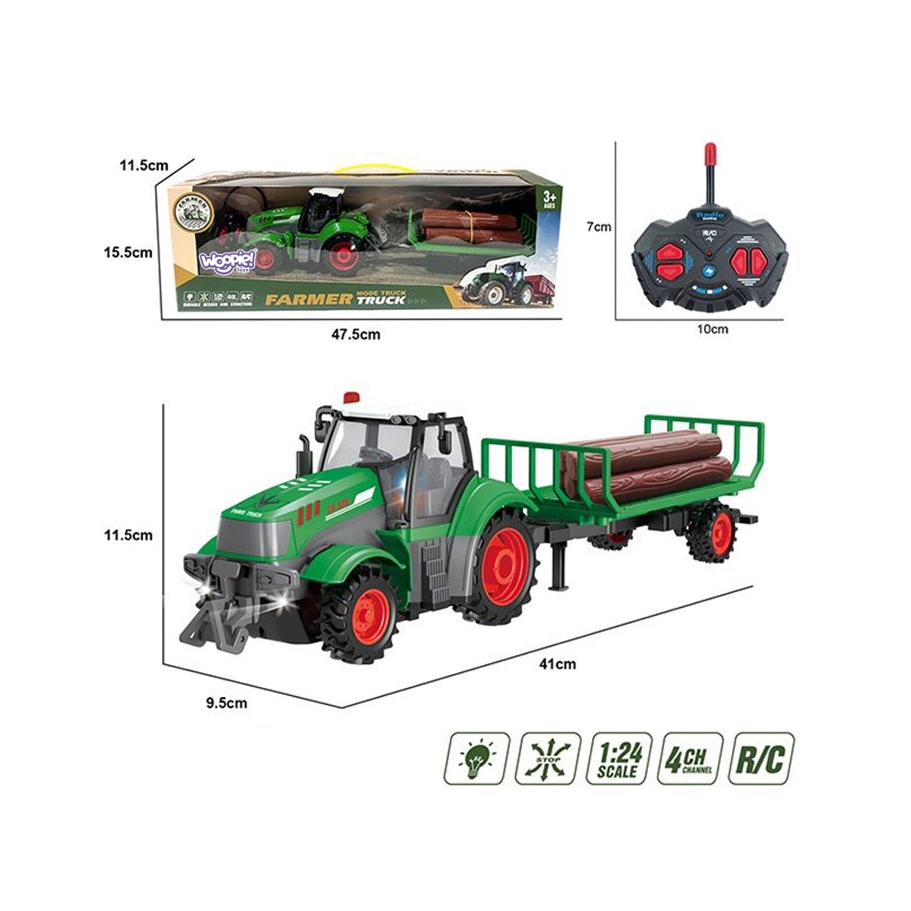 WOOPIE RC nuotoliniu būdu valdomas traktorius su priekaba - 1:24 mastelio