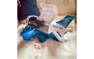 WOOPIE Samolot Rozkładany Transporter Policja z 3 Autami Policyjnymi Zestaw XL Znaki Drogowe