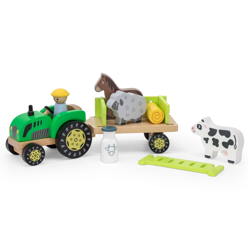VIGA Wooden Tractor Animal Farm