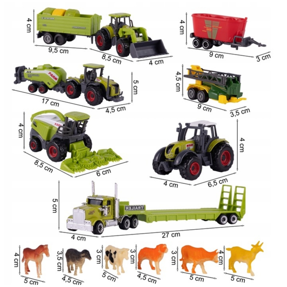 Traktorių ir žemės ūkio mašinų rinkinys su gyvūnais WOOPIE-Žaislai, Figūrėlės ir herojai-e-vaikas
