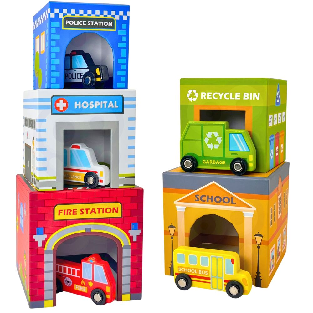 WOOPIE GREEN Dėlionė Miesto transporto priemonės dėžutėse + figūrėlės 10 el.