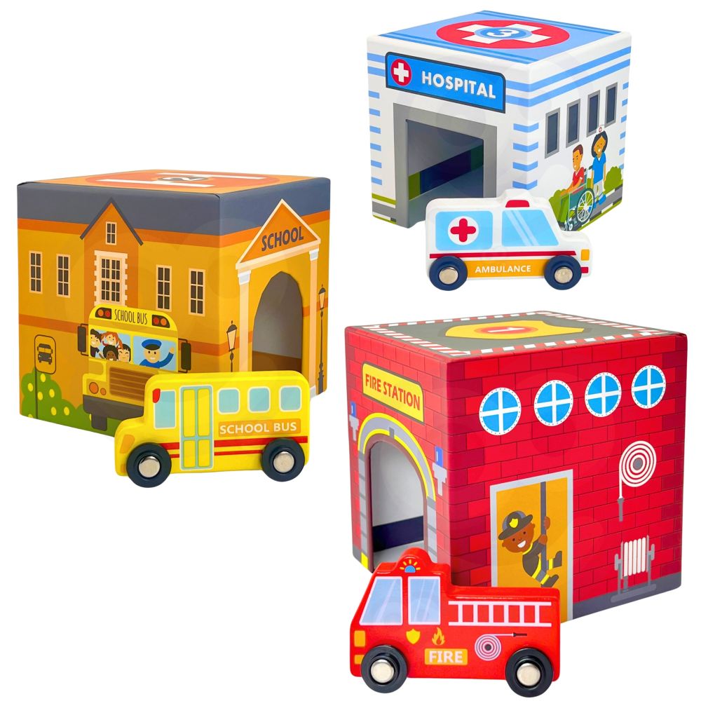 WOOPIE GREEN Dėlionė Miesto transporto priemonės dėžutėse + figūrėlės 10 el.