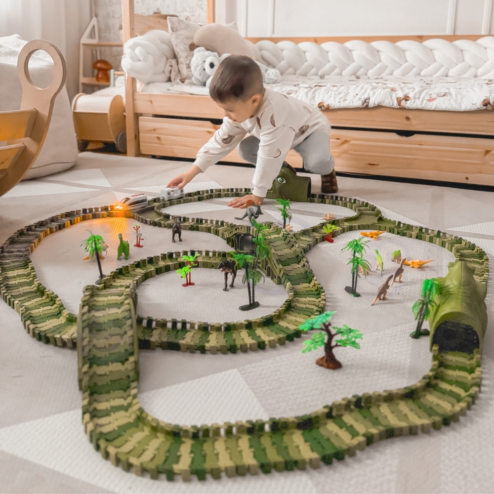 Dinozaurų automobilių trasos rinkinys WOOPIE XXL, 240 el.-Žaislai, Auto ir transporto žaislai, Garažai, trasos ir kita-e-vaikas