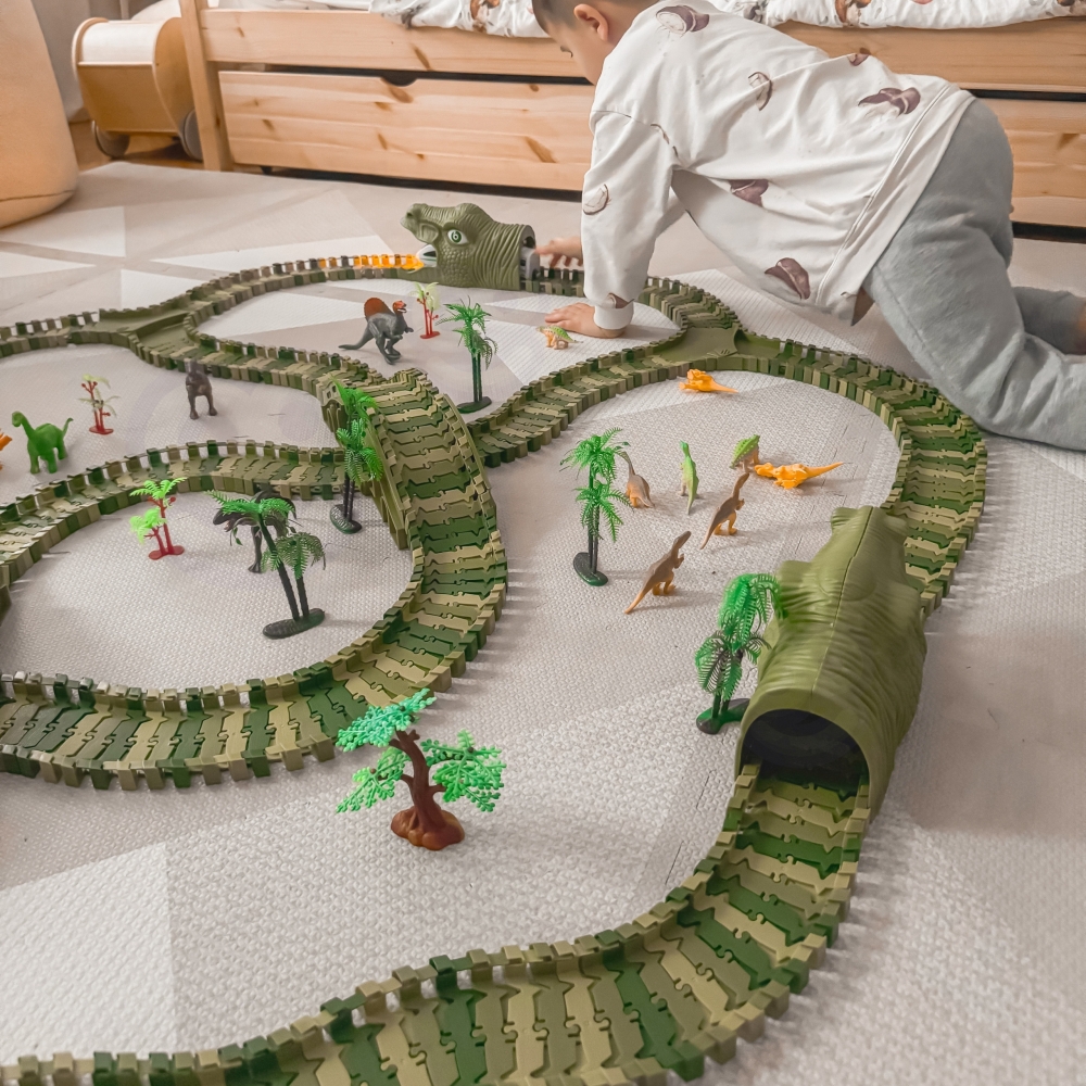 Dinozaurų automobilių trasos rinkinys WOOPIE XXL, 240 el.-Žaislai, Auto ir transporto žaislai, Garažai, trasos ir kita-e-vaikas