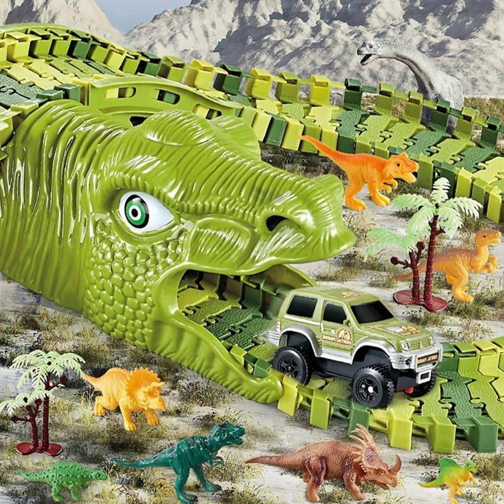 Dinozaurų automobilių trasos rinkinys WOOPIE XXL, 240 el.-Žaislai, Auto ir transporto žaislai, Garažai, trasos ir kita-e-vaikas