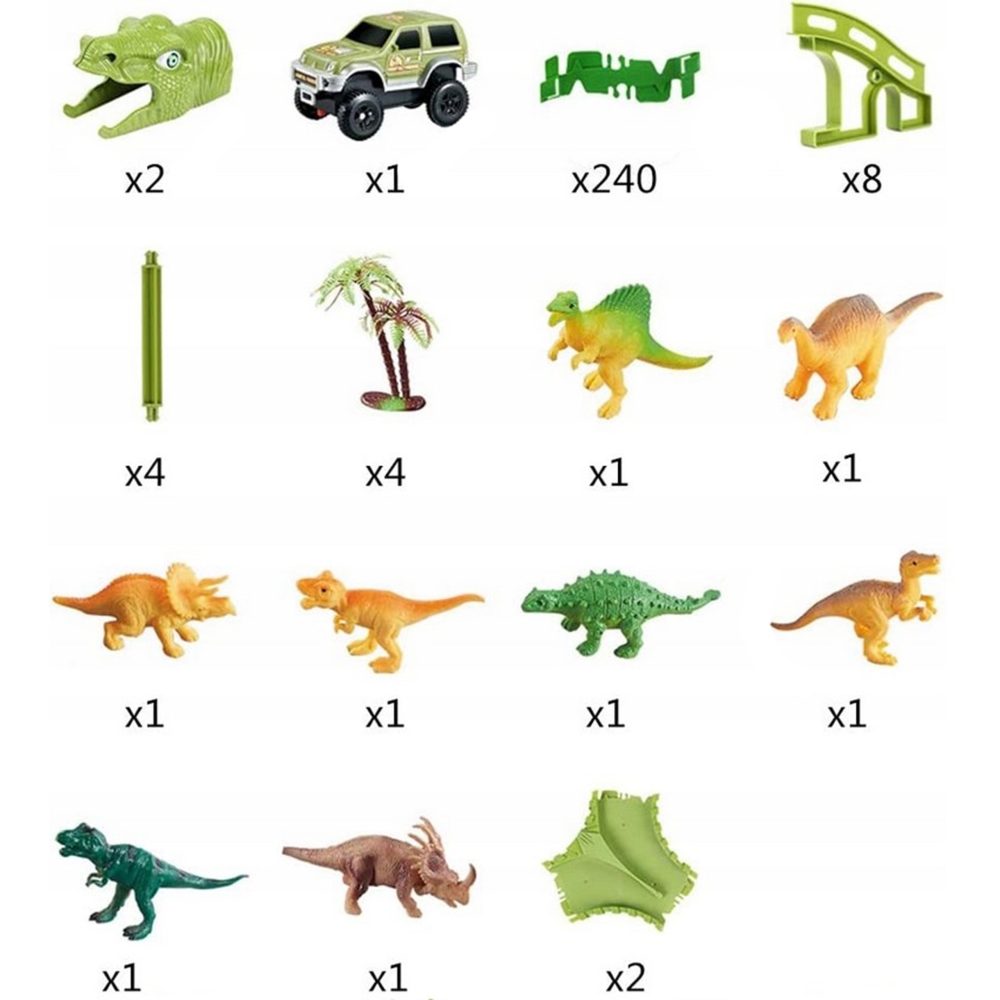 Dinozaurų automobilių trasos rinkinys WOOPIE XXL, 240 el.-Žaislai, Auto ir transporto žaislai, Garažai, trasos ir kita-e-vaikas