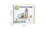WOOPIE GREEN Drewniany Parking Piętrowy 2w1 Stacja Benzynowa z Autkami i Figurkami 12 el. FSC