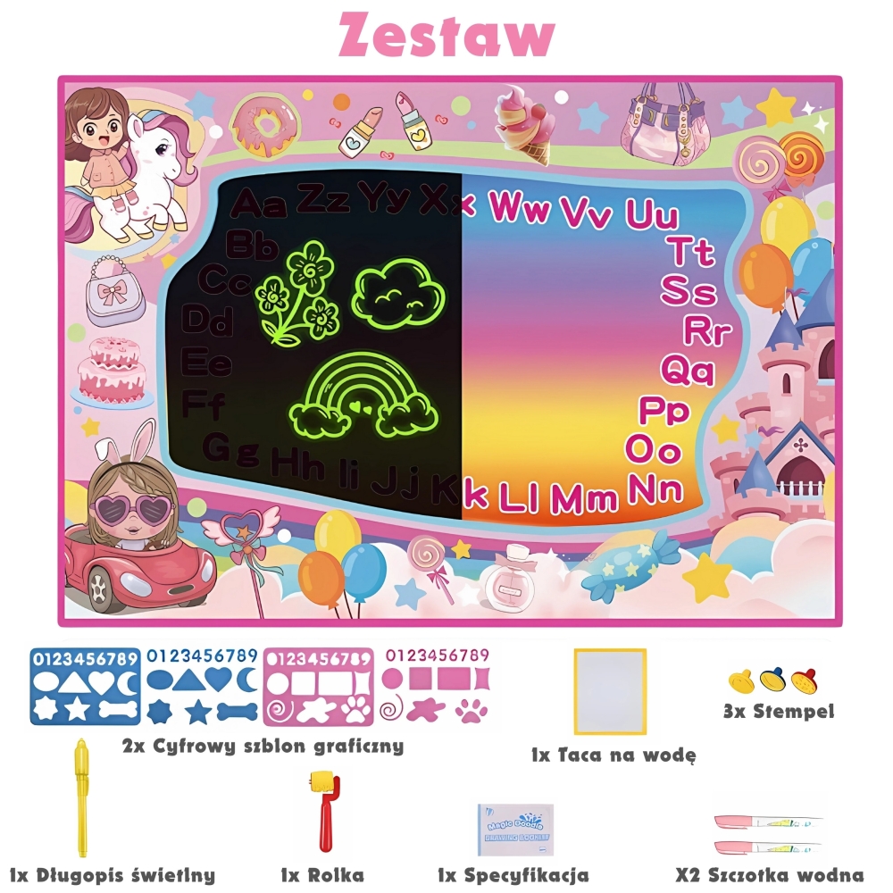 Piešimo vandeniu kilimėlis WOOPIE 2in1 XXL Švytintis tamsoje 100x70cm-Žaislai, Lavinamieji žaislai, Molbertai, piešimo lentos-e-
