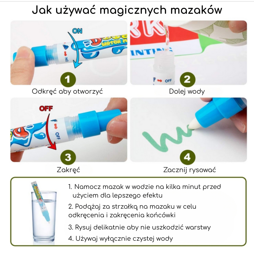 Vandens piešimo kilimėlis WOOPIE 2-in-1 XXL, dvipusis, su gyvūnų motyvais-Žaislai, Lavinamieji žaislai, Molbertai, piešimo lento