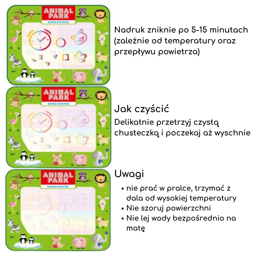 Vandens piešimo kilimėlis WOOPIE 2-in-1 XXL, dvipusis, su gyvūnų motyvais-Žaislai, Lavinamieji žaislai, Molbertai, piešimo lento