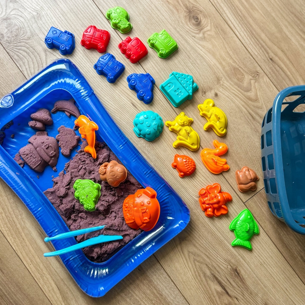 Kinetinio smėlio rinkinys krepšyje WOOPIE su formelėmis 0,8 kg-Žaislai, Kūrybiniai žaislai, Lipdymas-e-vaikas