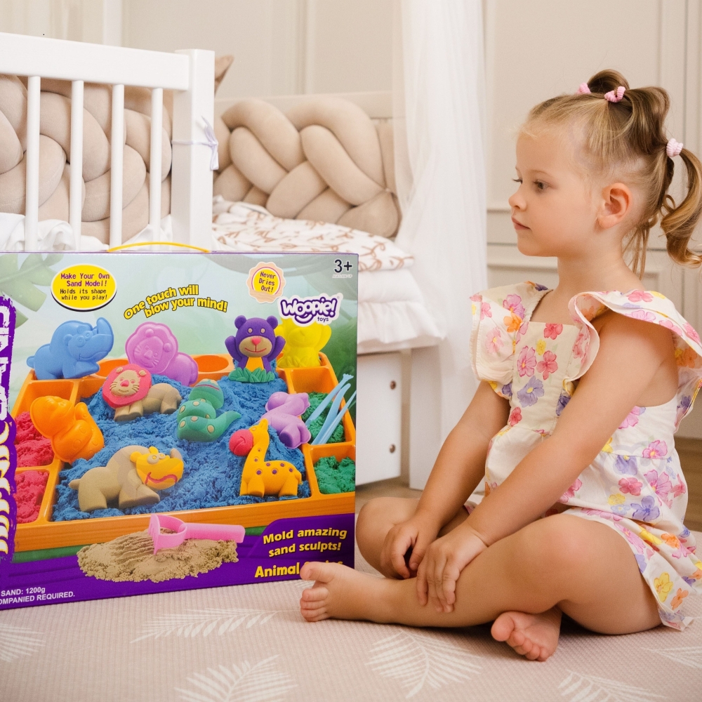 Kinetinio smėlio rinkinys WOOPIE 1,2 kg, XL ZOO-Žaislai, Kūrybiniai žaislai, Lipdymas-e-vaikas