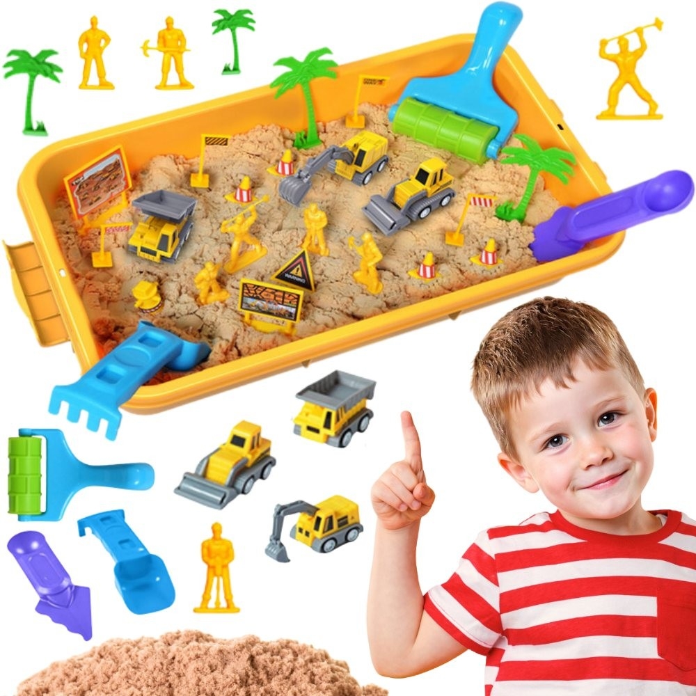 Kinetinio smėlio statybvietės rinkinys lagaminėlyje WOOPIE su transporto priemonėmis, 1 kg-Žaislai, Kūrybiniai žaislai, Lipdymas