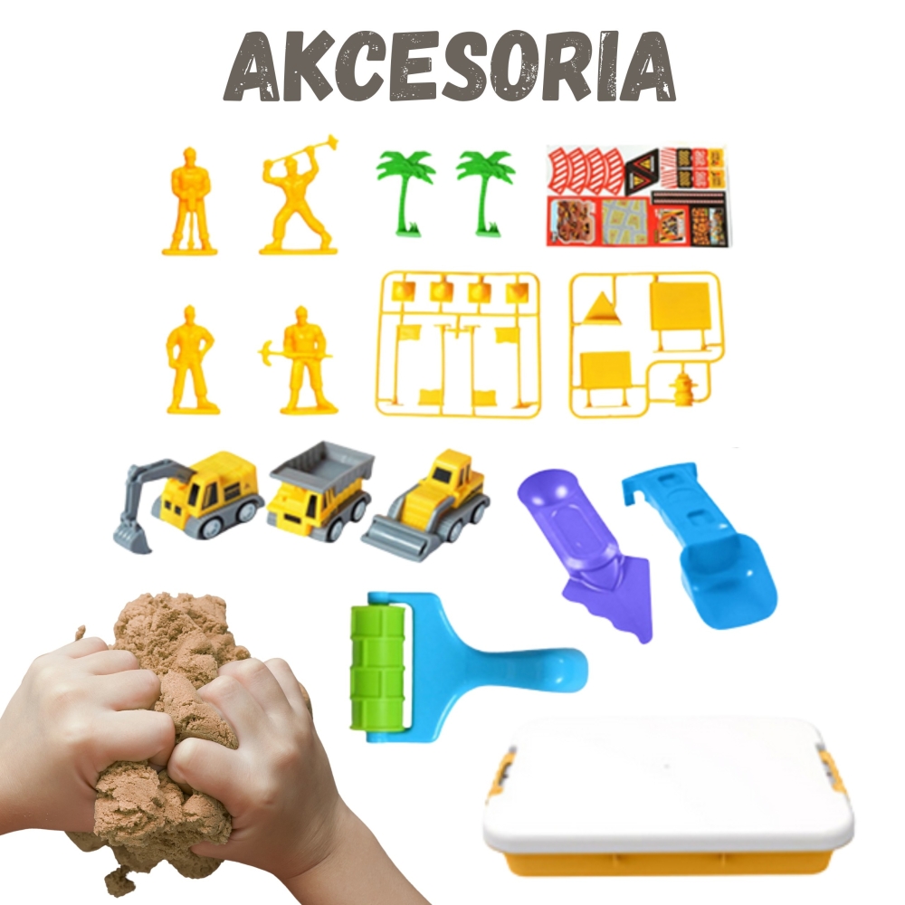 Kinetinio smėlio statybvietės rinkinys lagaminėlyje WOOPIE su transporto priemonėmis, 1 kg-Žaislai, Kūrybiniai žaislai, Lipdymas