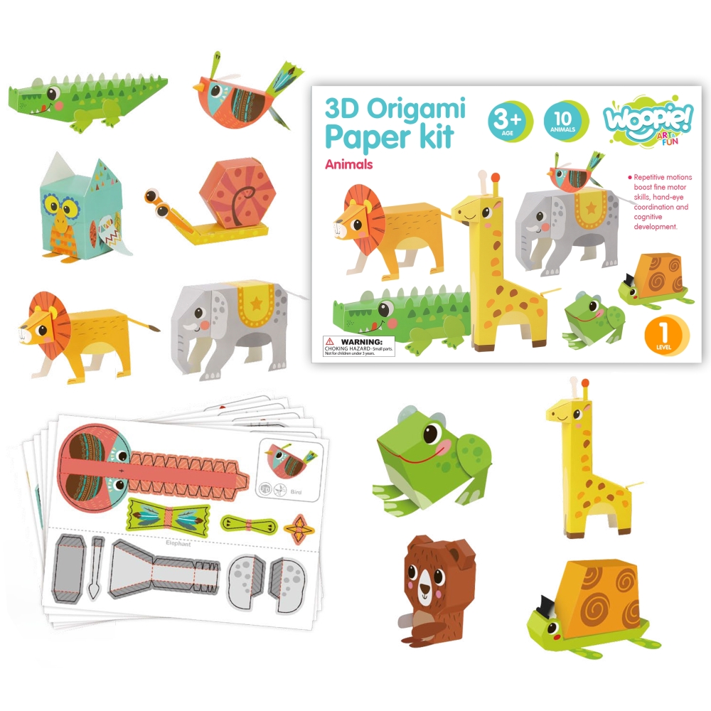Origami kūrybinis rinkinys WOOPIE ART&FUN 3D DIY, 10 gyvūnų
