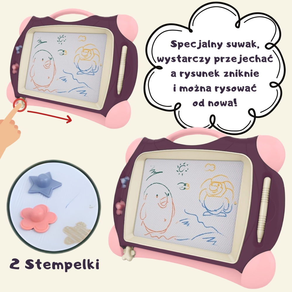Magnetinė spalvotų žymeklių lenta WOOPIE + 2 antspaudai, violetinė-Žaislai, Lavinamieji žaislai, Molbertai, piešimo lentos-e-vai
