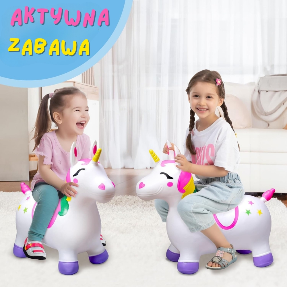 Guminis šokliukas WOOPIE Vienaragis, baltas + pompa-Žaislai, Lauko žaislai, Šokliukai, gimnastikos kamuoliai-e-vaikas
