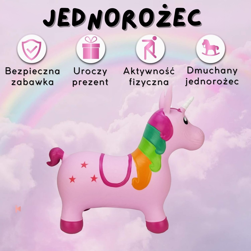 Guminis šokliukas WOOPIE vienaragis rožinis + pompa-Žaislai, Lauko žaislai, Šokliukai, gimnastikos kamuoliai-e-vaikas