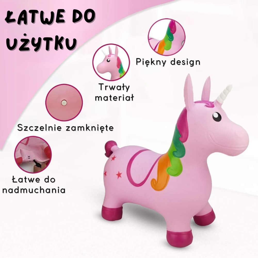 Guminis šokliukas WOOPIE vienaragis rožinis + pompa-Žaislai, Lauko žaislai, Šokliukai, gimnastikos kamuoliai-e-vaikas