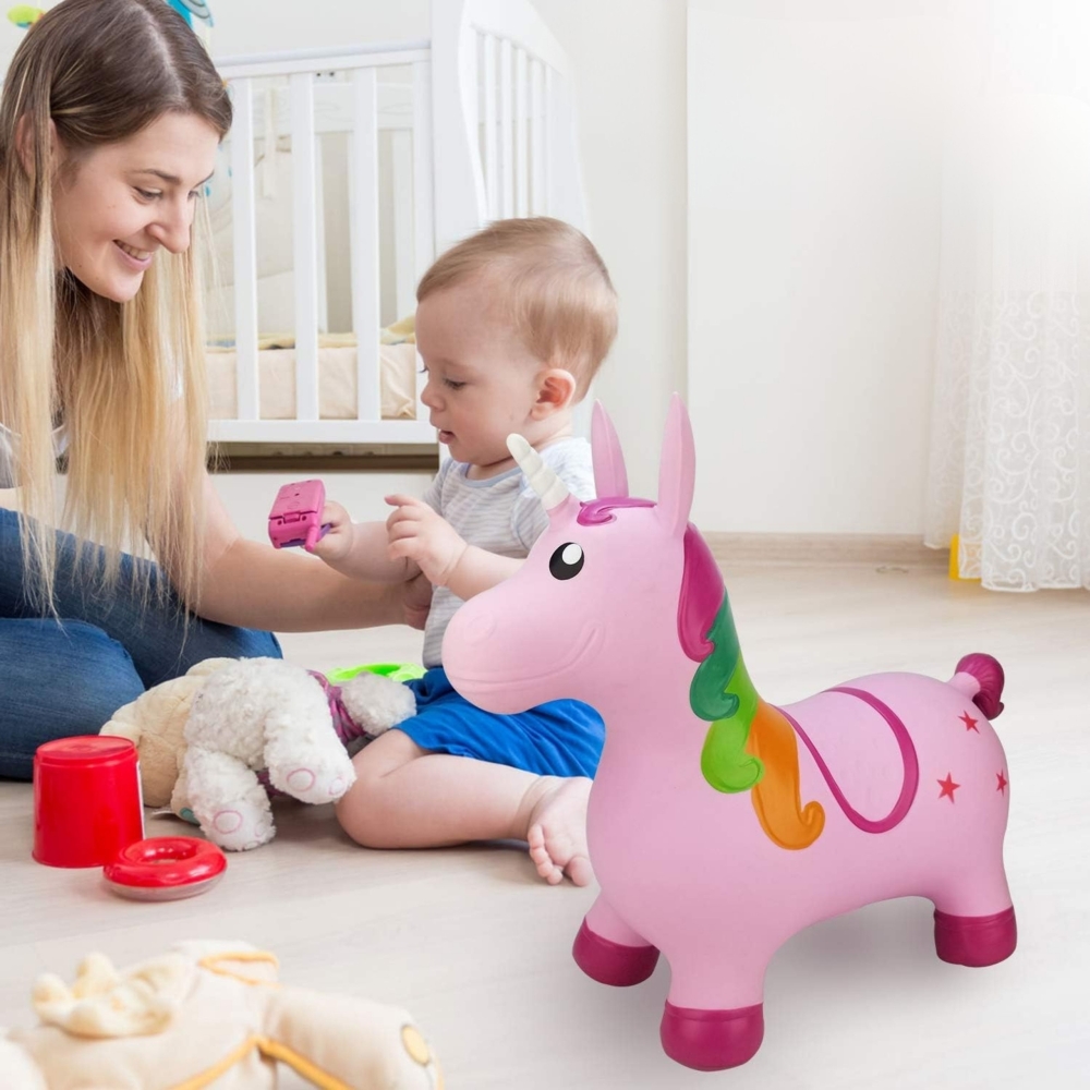 Guminis šokliukas WOOPIE vienaragis rožinis + pompa-Žaislai, Lauko žaislai, Šokliukai, gimnastikos kamuoliai-e-vaikas