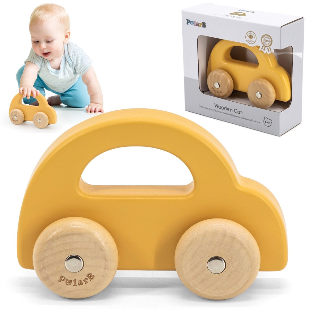 Medinis stumiamas automobilis VIGA PolarB, geltonas-Žaislai, Kūdikiams, Žaislai mažyliams (iki 4 m.