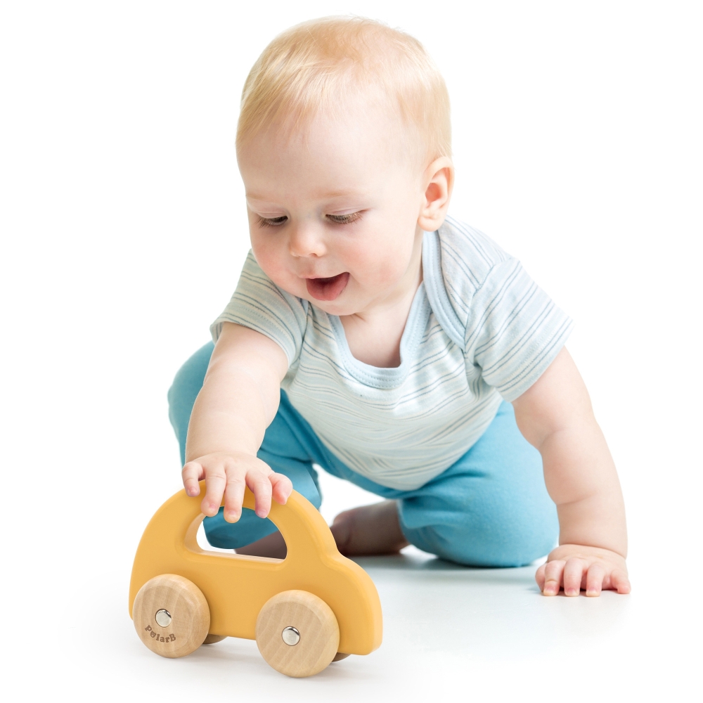 Medinis stumiamas automobilis VIGA PolarB, geltonas-Žaislai, Kūdikiams, Žaislai mažyliams (iki 4 m.