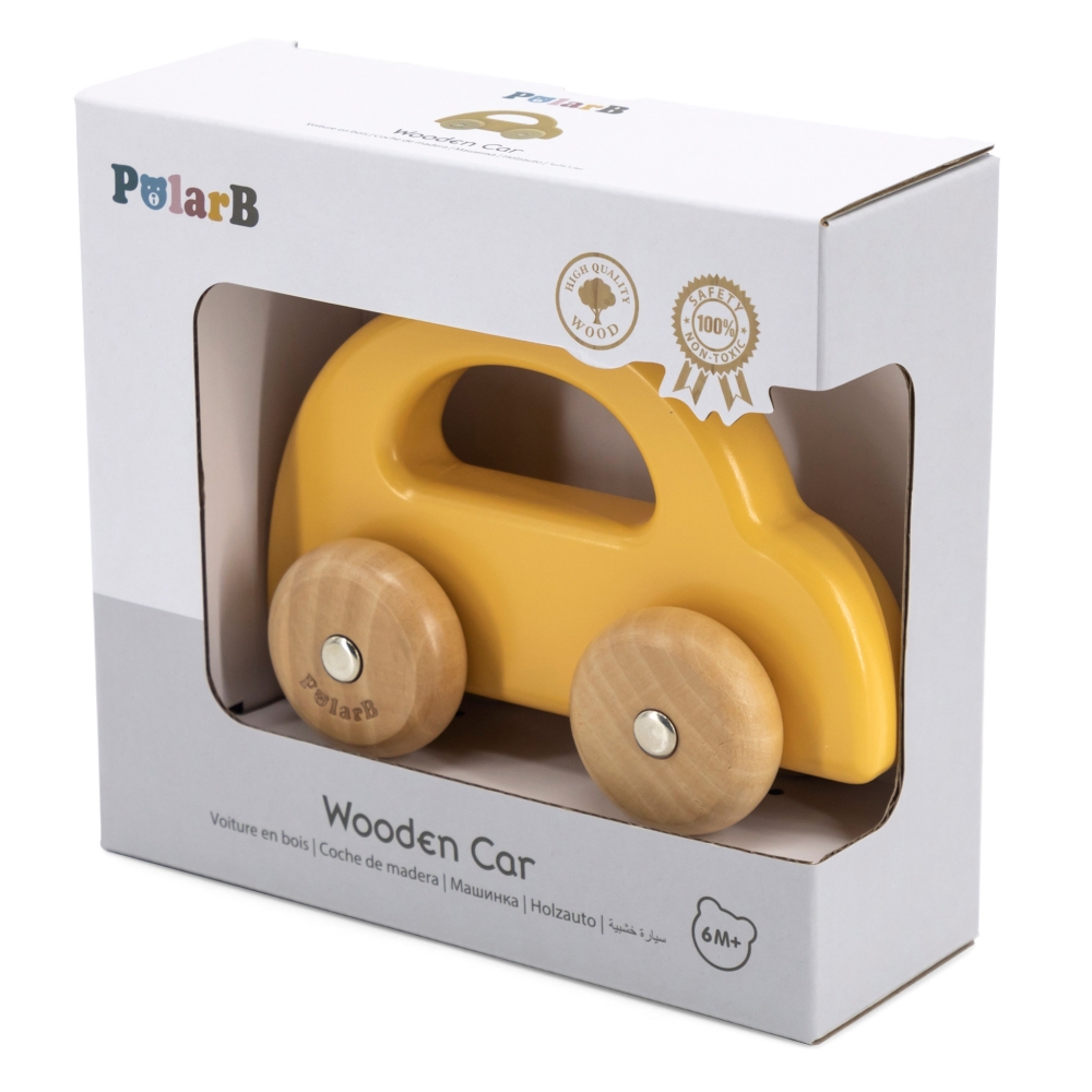Medinis stumiamas automobilis VIGA PolarB, geltonas-Žaislai, Kūdikiams, Žaislai mažyliams (iki 4 m.