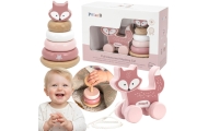 VIGA PolarB Set Fox Wooden Pyramid + Fox for Pulling