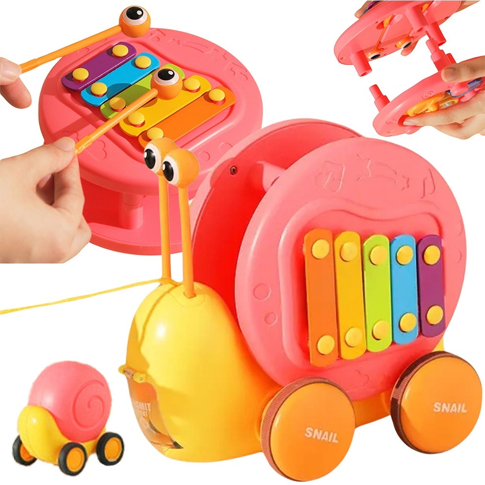 WOOPIE Traukianti sraigė "4-in-1" cimbolų sensorinės pavaros paleidimo įrenginys + mažas automobilis