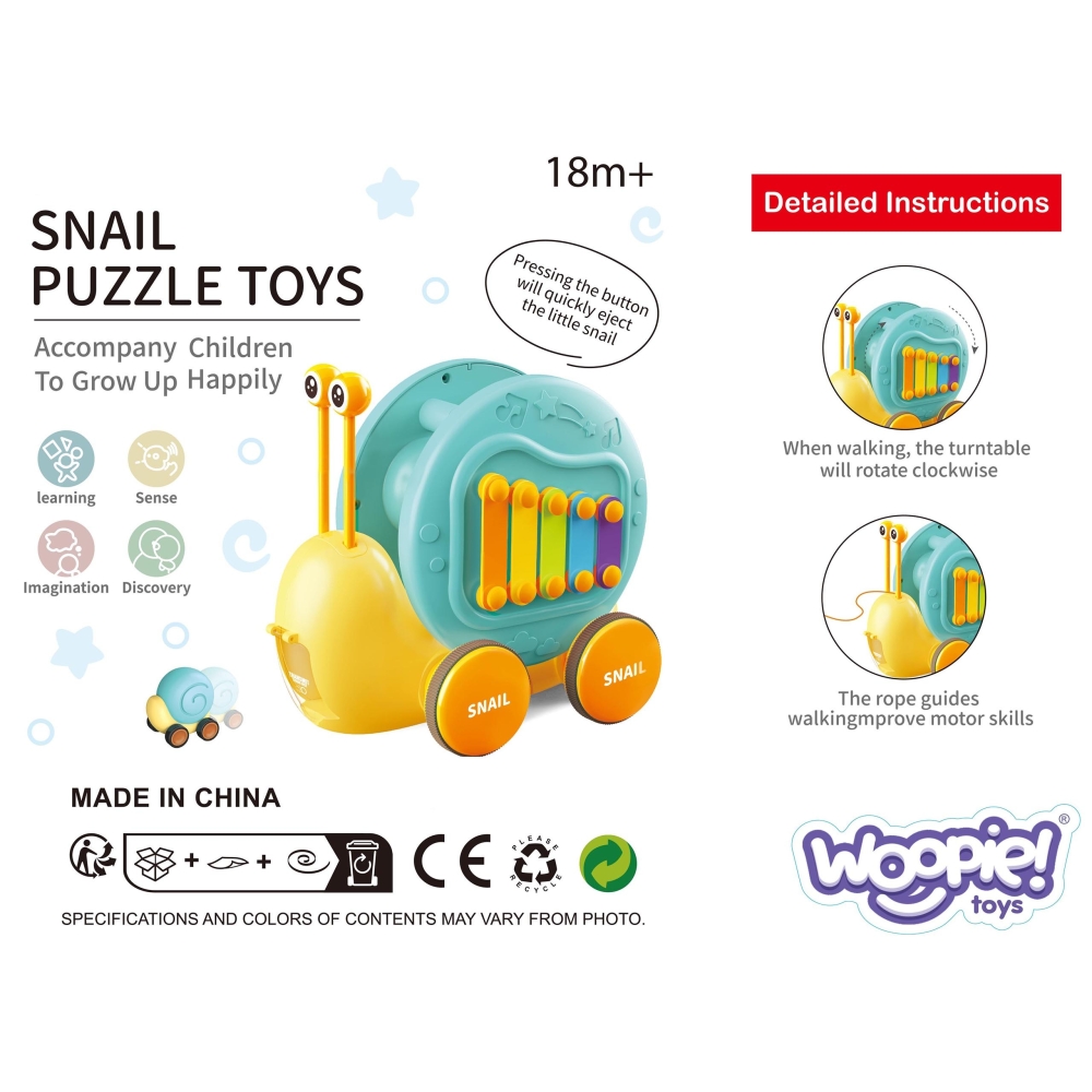 WOOPIE Traukianti sraigė "4-in-1" cimbolų sensorinės pavaros paleidimo įrenginys + mažas automobilis