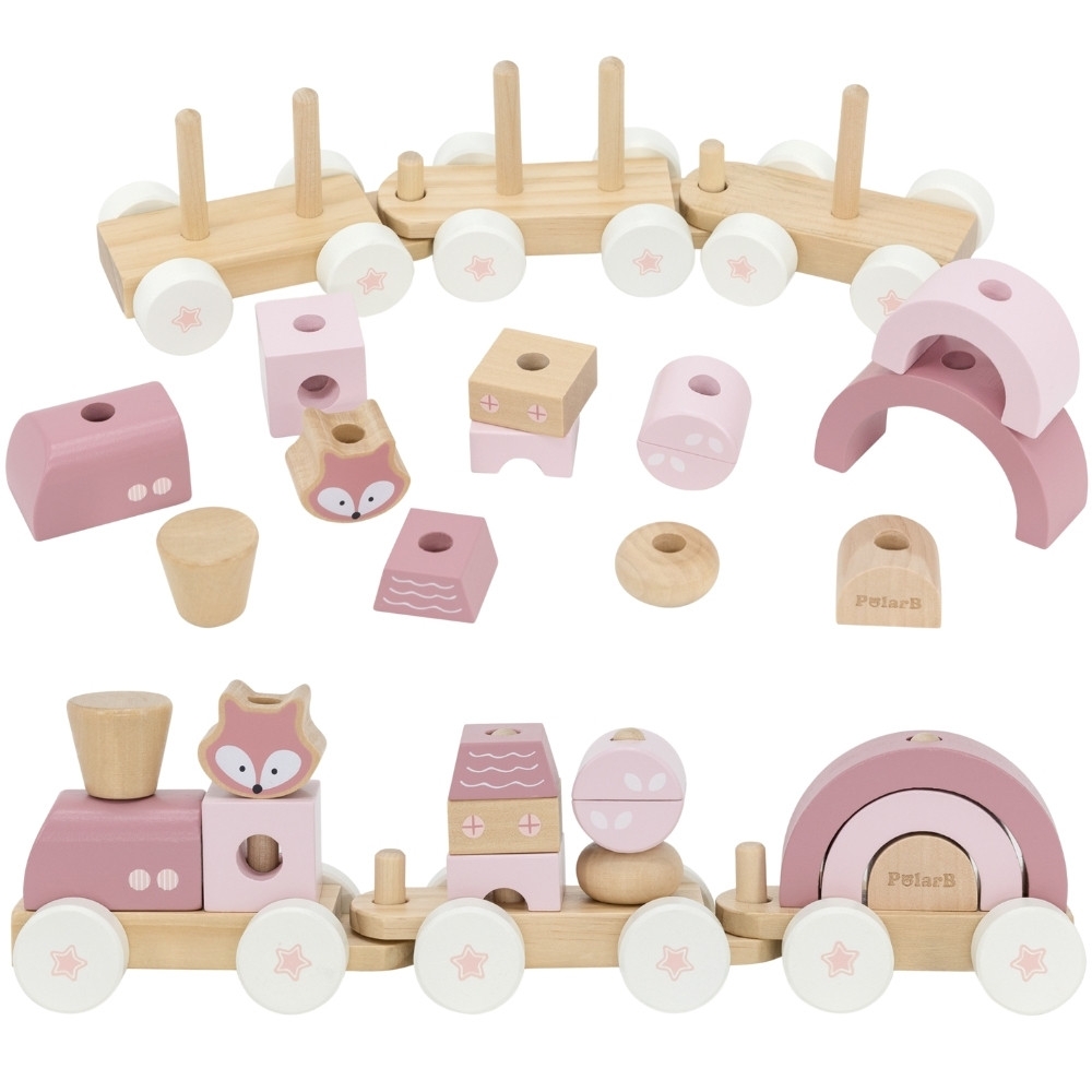 VIGA PolarB Pink Train with Carriages Blocks