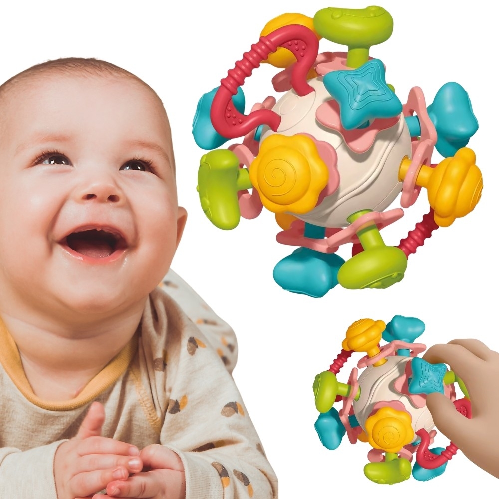Minkštas sensorinis žaislas 4-in-1 barškutis ir kramtukas WOOPIE BABY nuo 0 mėn.