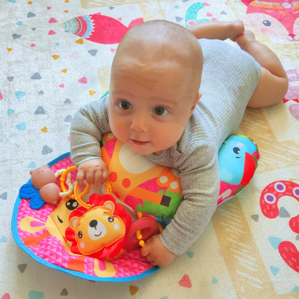 Interaktyvus edukacinis kilimėlis - pagalvėlė WOOPIE BABY RogalRattle Teether