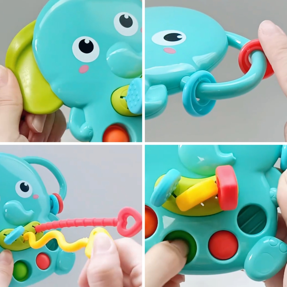 Sensorinis dramblio kramtukas 4in1 WOOPIE BABY Montessori