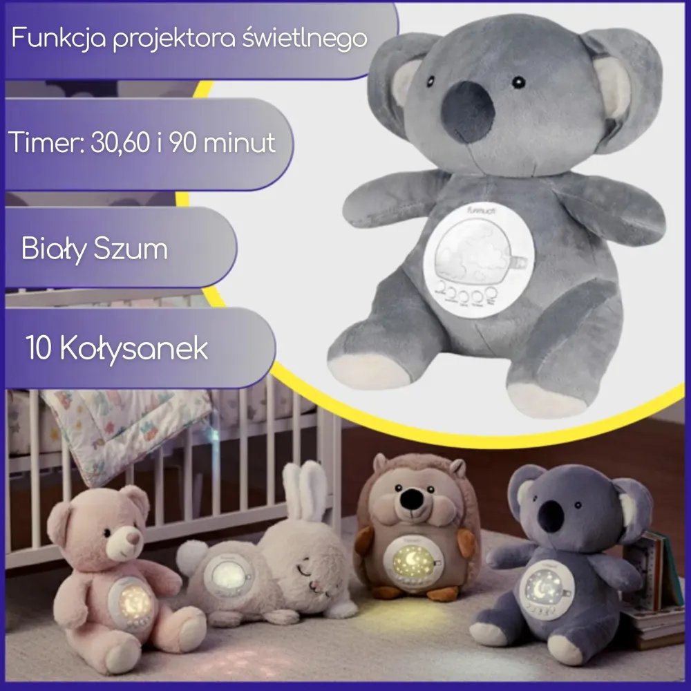 Pliušinis baltasis lokys WOOPIE BABY su projektoriumi ir raminančiais garsais – 15 melodijų-Miegui, Migdukai ir karuselės, Miego