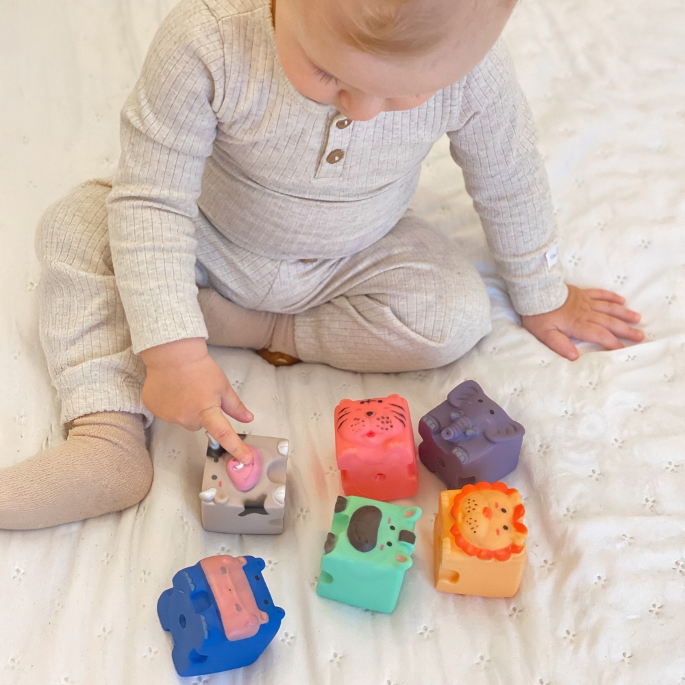 Sensoriniai blokeliai WOOPIE BABY Gyvūnai dėlionė su garsais, 6 vnt-Žaislai, Kūdikiams, Žaislai mažyliams (iki 4 m.