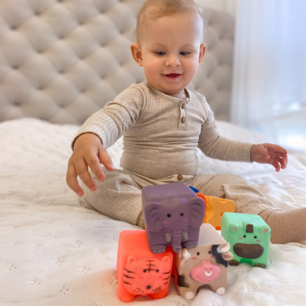 Sensoriniai blokeliai WOOPIE BABY Gyvūnai dėlionė su garsais, 6 vnt-Žaislai, Kūdikiams, Žaislai mažyliams (iki 4 m.