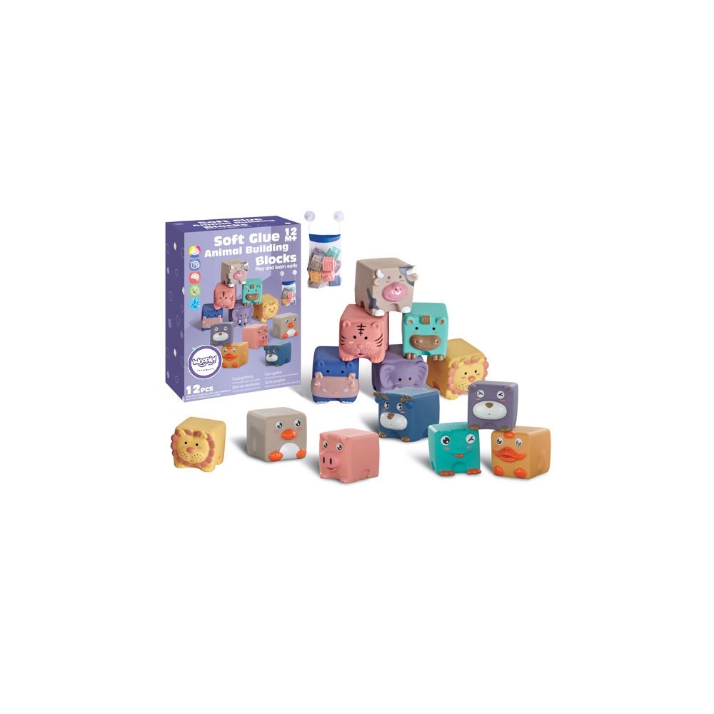 WOOPIE BABY Sensory Blocks Squeeze Puzzle Animal Sounds 12 pcs.					