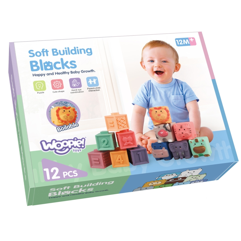 WOOPIE BABY Sensory Blocks Squeeze Puzzle Sound Learning Counting 12 pcs. 