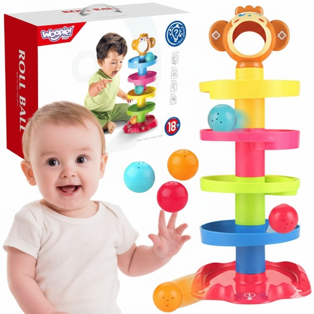 Kamuoliuko takelis Beždžionė WOOPIE BABY Spiralinis bokštas + 3 kamuoliukai