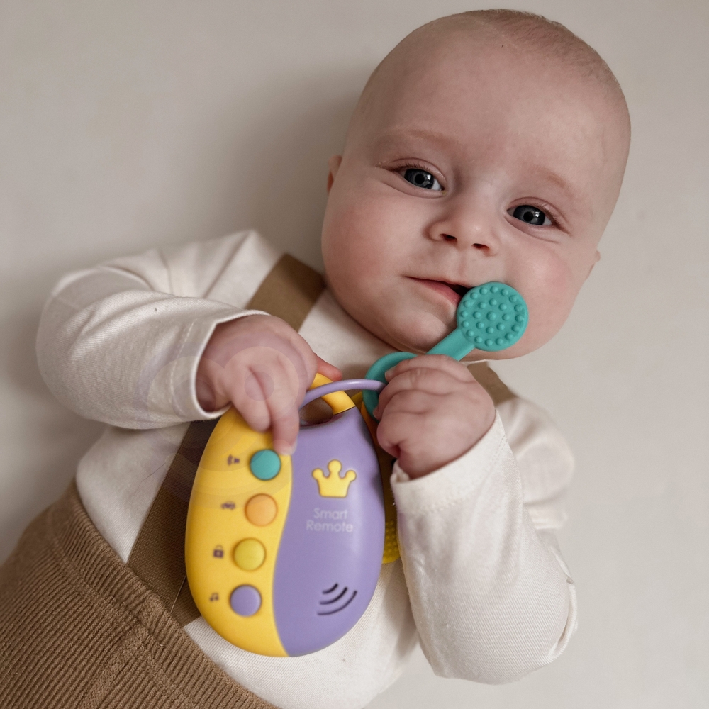 Interaktyvūs automobilio rakteliai WOOPIE BABY su nuotolinio valdymo pultu ir 2-in-1 kramtuku-Žaislai, Kūdikiams, Žaislai mažyli